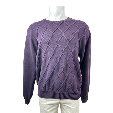 Izod Purple Diamond Cable Knit Long Sleeve Athletic Sweatshirt Sweater Top Sz XL