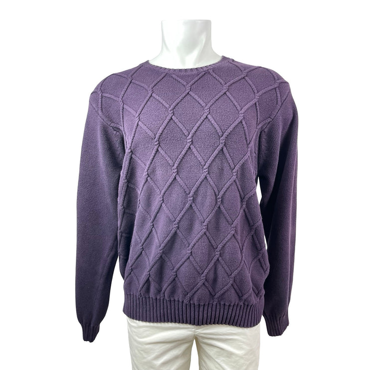 Izod Purple Diamond Cable Knit Long Sleeve Athletic Sweatshirt Sweater Top Sz XL