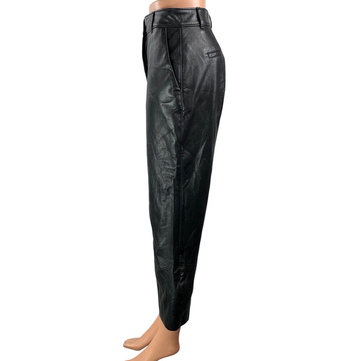 Aritzia Babaton Women's Black Faux Leather Vegan Straight Trouser Pants Size 4