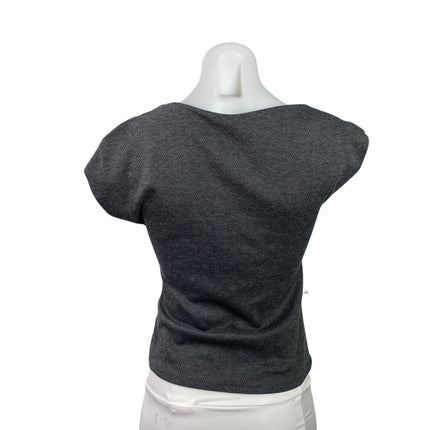 H&M Women's Dark Gray Chevron Herringbone Cowl Short Sleeve Blouse Top Size XS