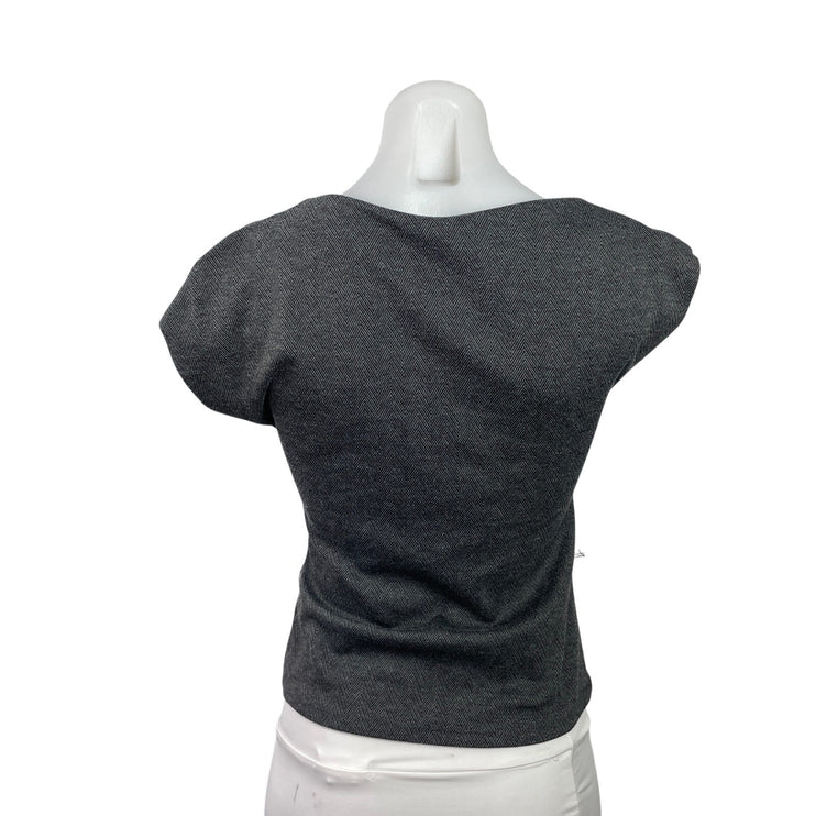 H&M Women's Dark Gray Chevron Herringbone Cowl Short Sleeve Blouse Top Size XS