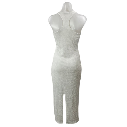 MNG by Mango Women's White Sleeveless Knit Textured Racerback Slit Maxi Dress S