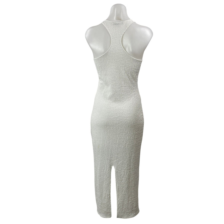 MNG by Mango Women's White Sleeveless Knit Textured Racerback Slit Maxi Dress S