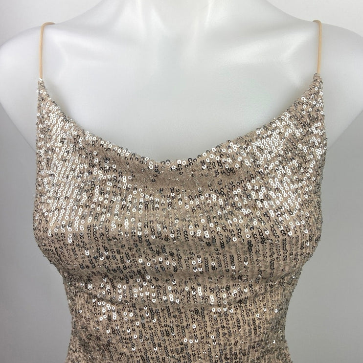 Chocolate NWT Tan Cowl Neck Sequined Embellished Spaghetti Strap Bodysuit Size M