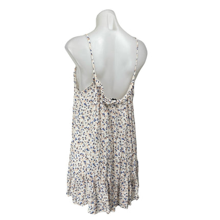 Zara White Blue Floral Sleeveless Scoop Neck Ruffle Cami Tank Mini Dress Size L