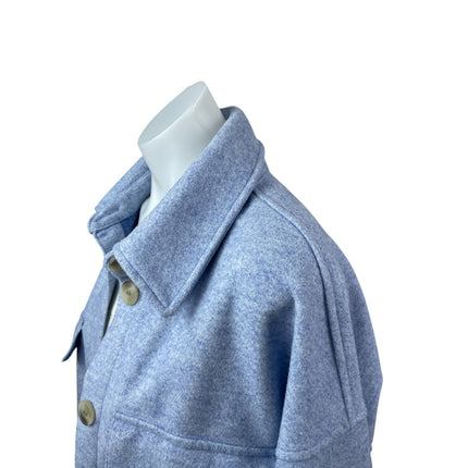 H&M Women's Blue Marled Collared Long Sleeve Button Down Shacket Coat Jacket M