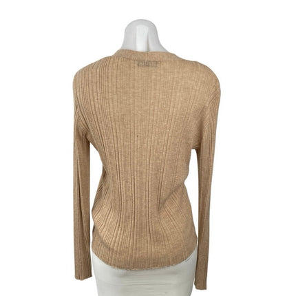 Zara Tan Ribbed Knit Long Sleeve V Neck Button Down Cardigan Sweater Top Size L