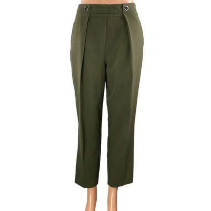 Topshop Women's Green High Waisted Pleated Straight Ankle Trousers Pants Size 4