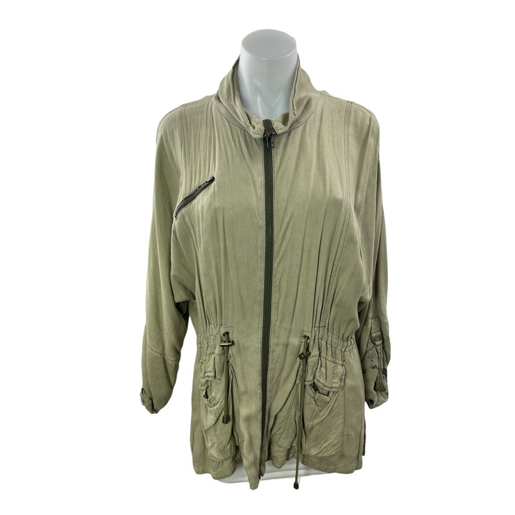 Jessica Simpson Green Zip Up Drawstring Long Sleeve Anorak Coat Jacket Size M