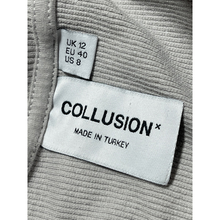 Collusion Gray Long Sleeve Ribbed Knit Thong Collared Polo Bodysuit Top Size 8