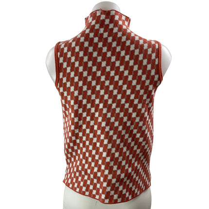 Nicole Miller Red White Sleeveless Geometric Check Mock Neck Knit Tank Top Sz M
