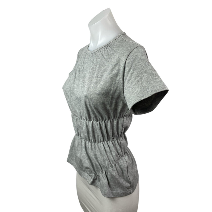 Scarlet & Sam Gray Scrunched Crew Neck Short Sleeve Peplum Tee T-Shirt Top Sz S