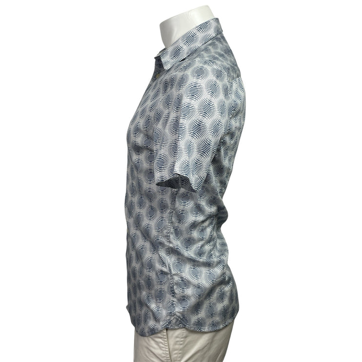 Ted Baker Men's Blue Geometric Slim Fit Short Sleeve Button Down Shirt Top S