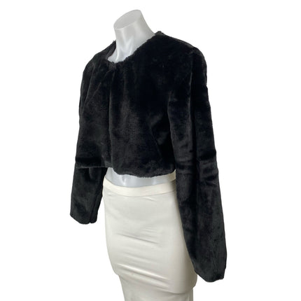 Windsor Women's Black Faux Fur Fuzzy Teddy Long Sleeve Cropped Blazer Jacket M
