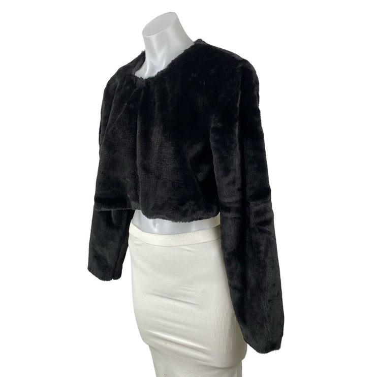 Windsor Women's Black Faux Fur Fuzzy Teddy Long Sleeve Cropped Blazer Jacket M