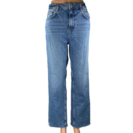 Zara Women's Blue High Waisted Relaxed Fit Straight Leg Denim Jeans Size 8
