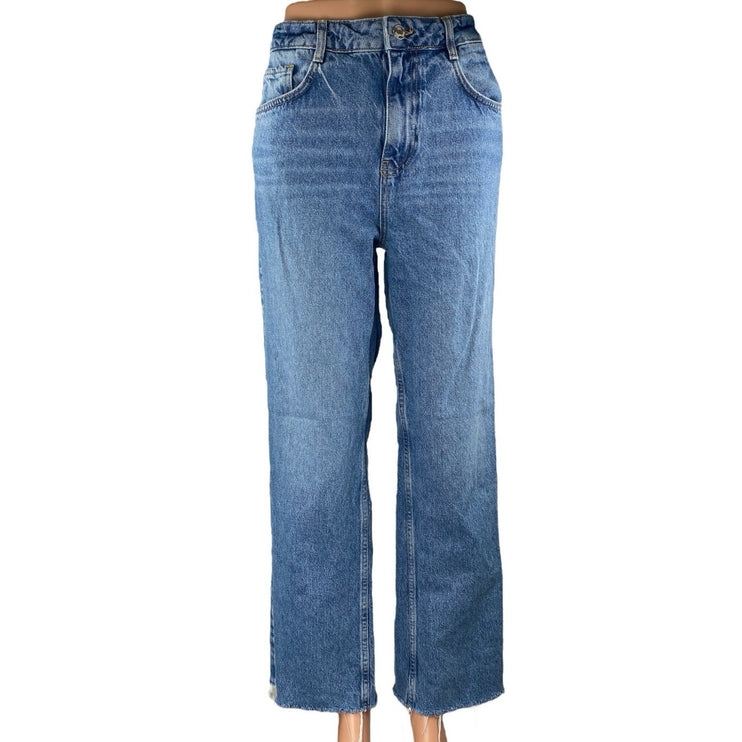 Zara Women's Blue High Waisted Relaxed Fit Straight Leg Denim Jeans Size 8