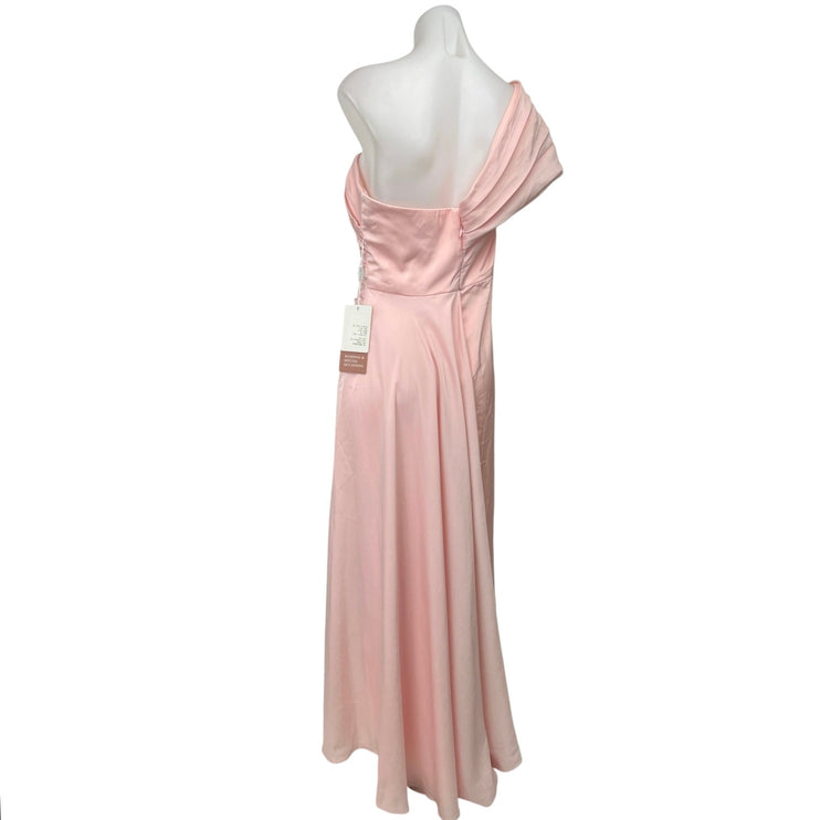 NEW Stacees Pink One Shoulder Drapey Square Neck Maxi Wedding Dress Size 6