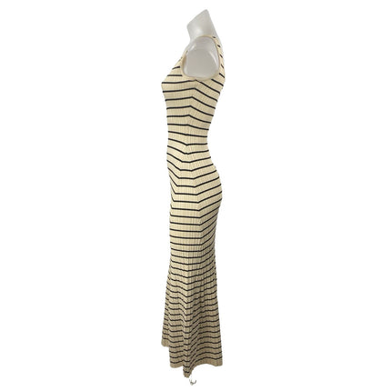 Miou Muse Women's Cream Black Stripe Ribbed Sleeveless Maxi Tank Dress Size S