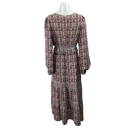 NEW Max Studio Brown Paisley Floral Long Sleeve VNeck Tiered A Line Maxi Dress L