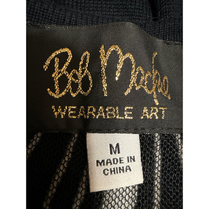 Bob Mackie Black Beaded Sequin 3/4 Sleeve Button Up Knit Cardigan Sweater Top M