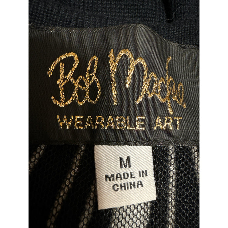 Bob Mackie Black Beaded Sequin 3/4 Sleeve Button Up Knit Cardigan Sweater Top M