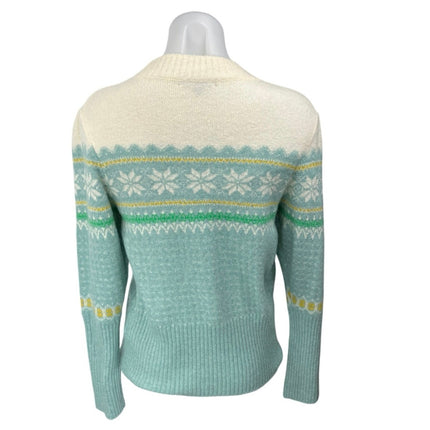 J.Crew Cream Blue Fair Isle Ribbed Knit Crew Neck Pullover Sweater Top Size M