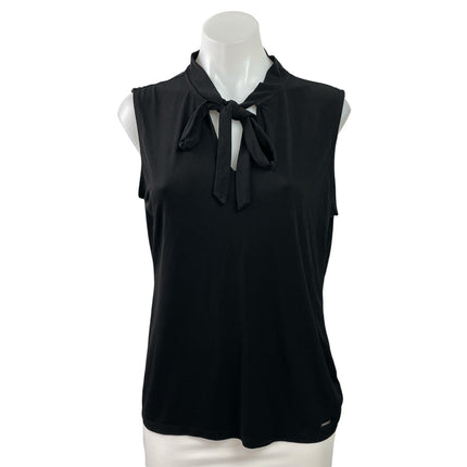 Tahari Women's Black Tie Neck Bow Sleeveless Tank Shirt Work Blouse Top Size L