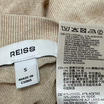 REISS Women's Beige Short Sleeves Knit Crew Neck Pullover Sweater Top Size S