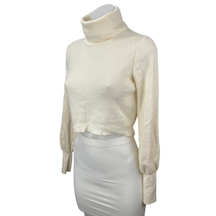 Aritzia Wilfred Cream Wool Turtleneck Knit Long Sleeve Cropped Sweater Top XXS