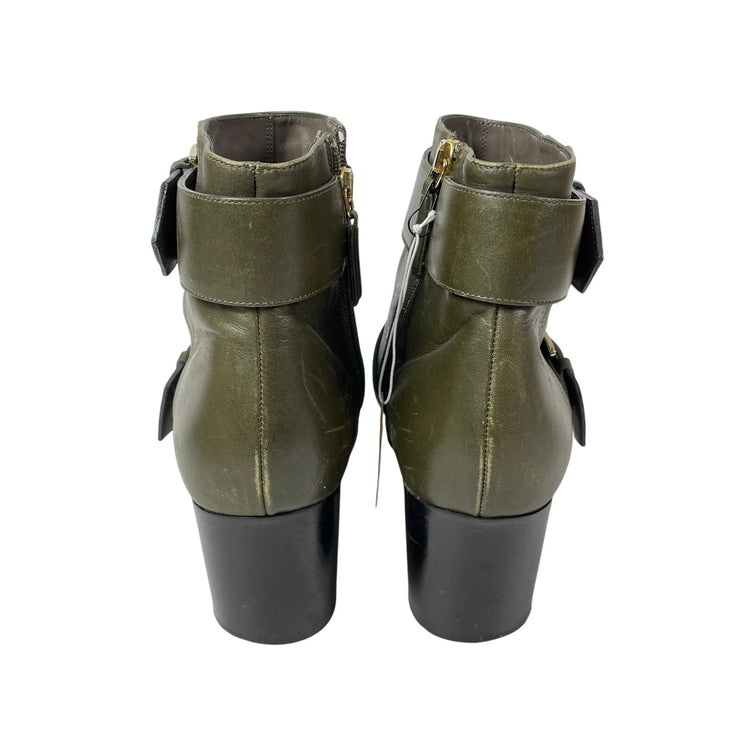 Jason Wu Green Double Buckle Strap Pointed Toe Block Heel Ankle Booties Size 9.5