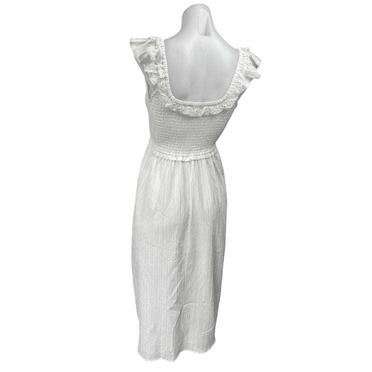 American Eagle White Sleeveless Smocked Floral Ruffle Fit & Flare Midi Dress XS