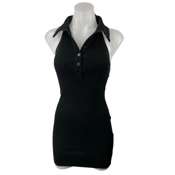 Princess Polly Black Ribbed Sleeveless Collared Halter Mini Bodycon Tank Dress 4