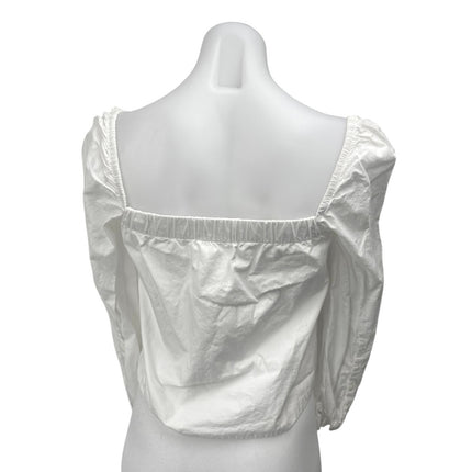 Zara Women's White Long Puff Sleeve Button Down Blouse Shirt Crop Top Size S