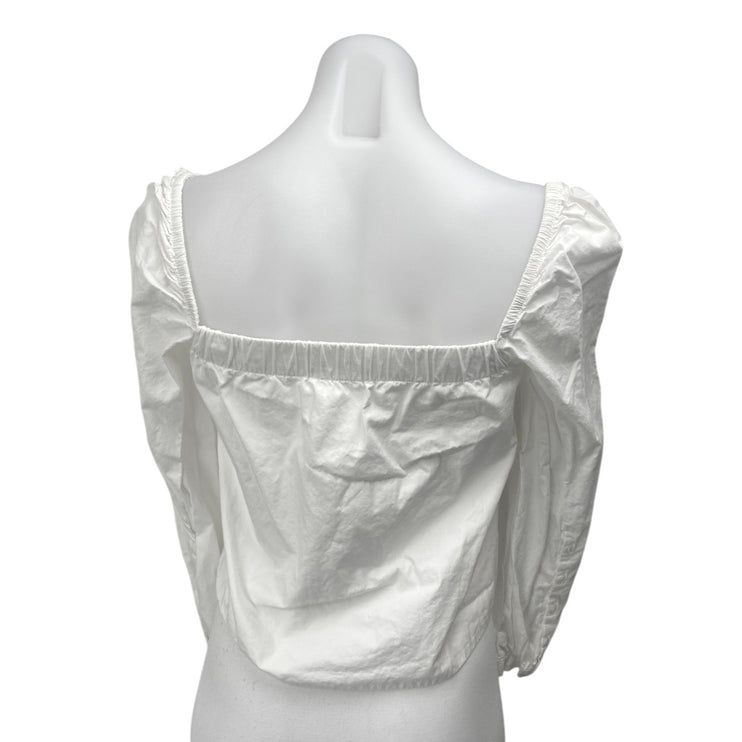 Zara Women's White Long Puff Sleeve Button Down Blouse Shirt Crop Top Size S