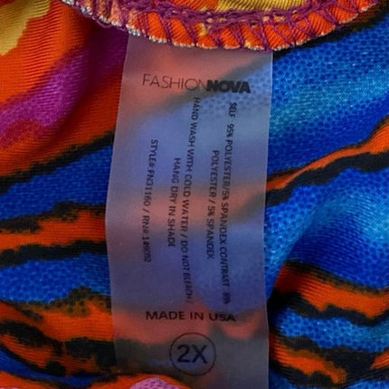 Fashion Nova Multicolor Tie Dye Halter Plunging Two Piece Bikini Swimwear Sz 2X