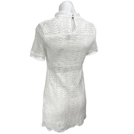 MinkPink Womens White Floral Lace Embroidered High Neck Mini Shift Dress Size XS