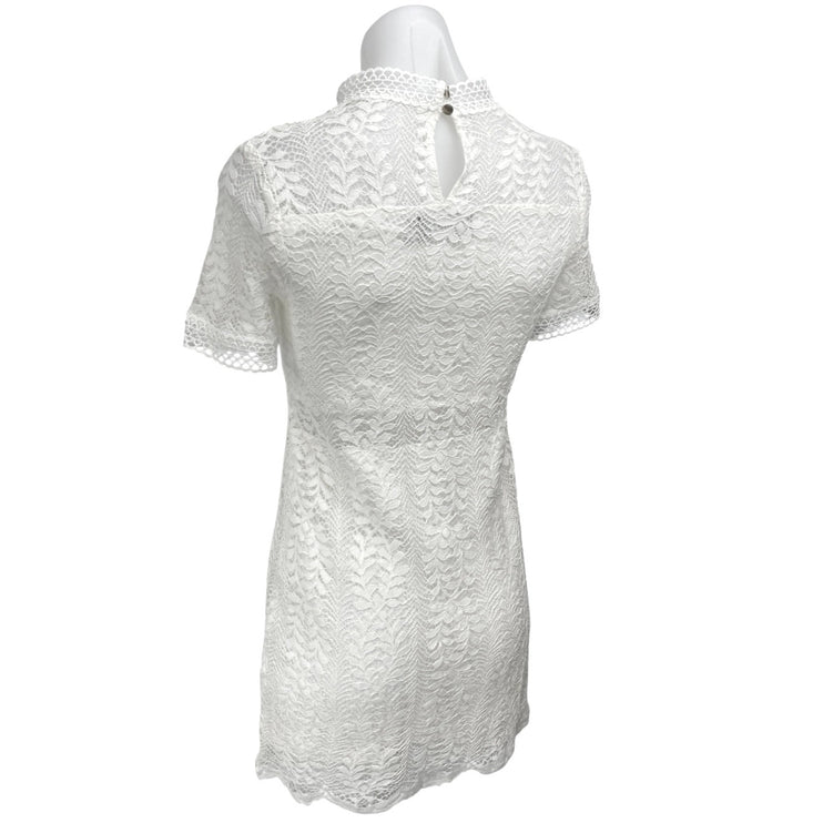 MinkPink Womens White Floral Lace Embroidered High Neck Mini Shift Dress Size XS