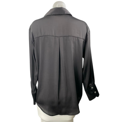 Zara Women's Black Silky Satin Collared Long Sleeve Button Down Shirt Top Size M