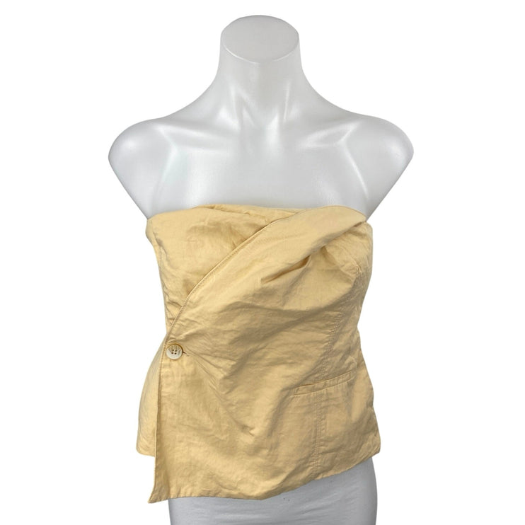 Zara Women's Yellow Strapless Sleeveless Bandeau Bustier Wrap Tube Blouse Top L