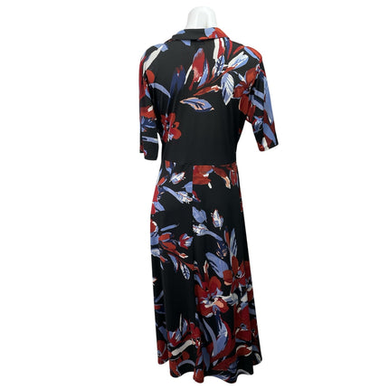 MSK Black Floral Short Sleeve V Neck Collared Tie A Line Maxi Wrap Dress Size L