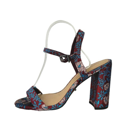 Gianni Bini Mckaria Red Blue Floral Brocade Print Block Heels Sandals Size 8M