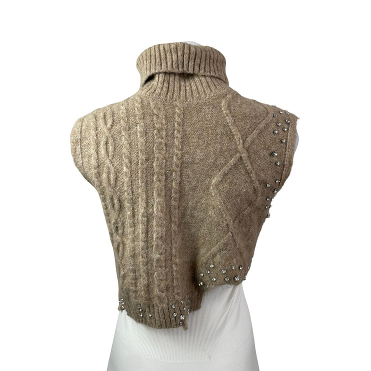 Zara Jewel Womens Wool Rhinestone Sleeveless Turtle Neck Crop Sweater Vest Top S