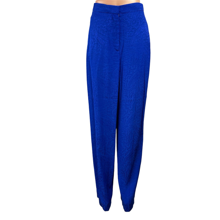 Zara Women's Blue Jacquard Floral High Rise Wide Leg Baggy Trousers Pants Size S