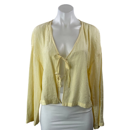 Zara Women's Yellow Long Sleeve Tie Front V Neck Flowy Cardigan Top Size XS/S