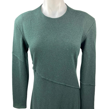 NEW Argent Blue Green Wool Round Neck Long Sleeve Midi A-Line Sweater Dress 4
