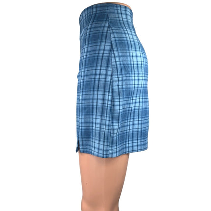 Brandy Melville Cara Blue Checkered Plaid Zipper Mini Straight Pencil Skirt Sz 0