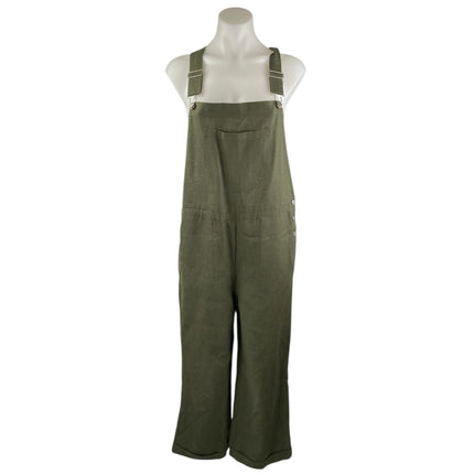 Aqua 100% Linen Women's Green Sleeveless Wide Leg Overall Romper Jumpsuit Size S