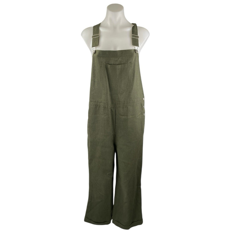 Aqua 100% Linen Women's Green Sleeveless Wide Leg Overall Romper Jumpsuit Size S