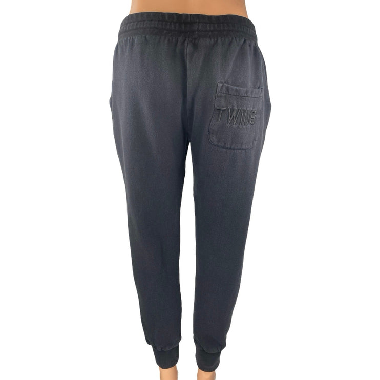 Eleven Paris Black Elastic Waist Drawstring Tapered Leg Trousers Joggers Pants S
